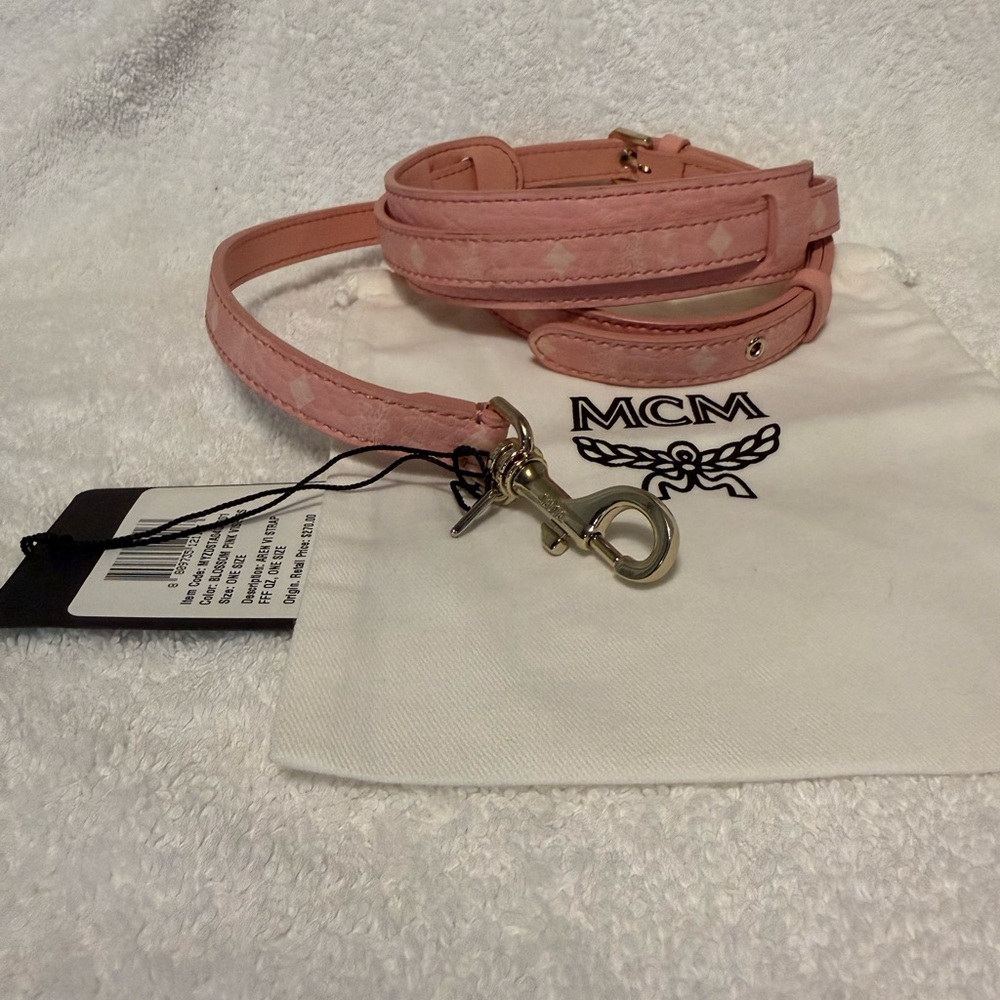MCM Pink Leather Strap with Gold-Tone Clip